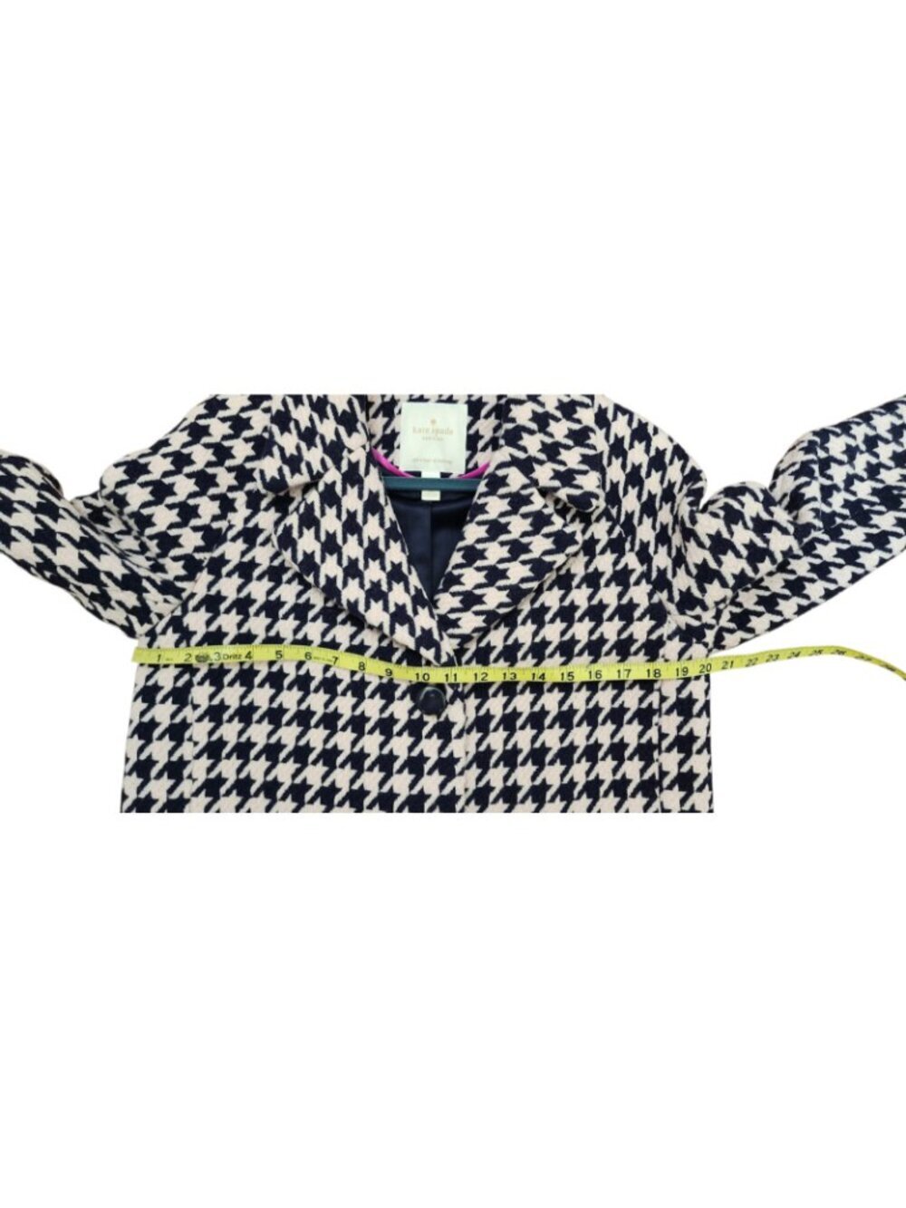 Kate Spade New York Houndstooth Coat Womens M Wool Blend Navy Ivory Button Front - Picture 13 of 16